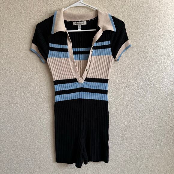 Urban Outfitters Juniper Sweater Shorts Romper Color Block Preppy Academia Small - Picture 2 of 11